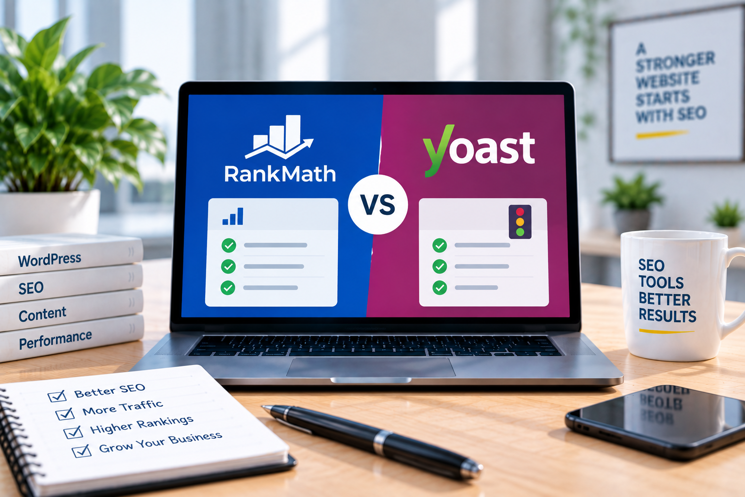 השוואת ניהול SEO באתר WordPress באמצעות Rank Math ו-Yoast
