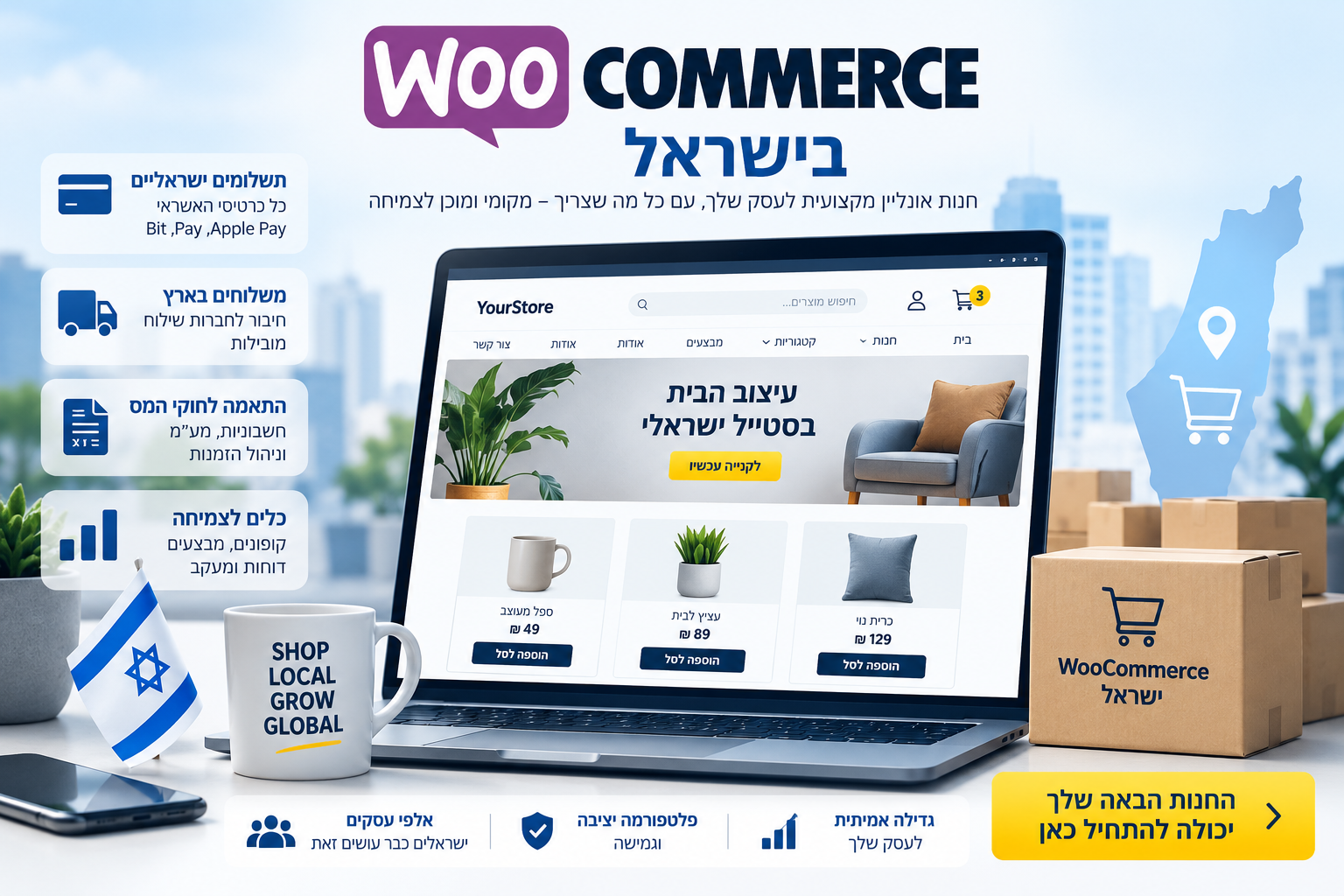 WooCommerce בישראל – מסלול הזמנה, סליקה, משלוח ומעקב