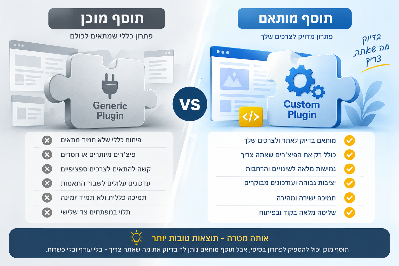 תוסף מותאם מול תוסף מוכן בוורדפרס